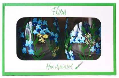 Blauw Livellara Milano waterglas 450 ml met bloemendessin