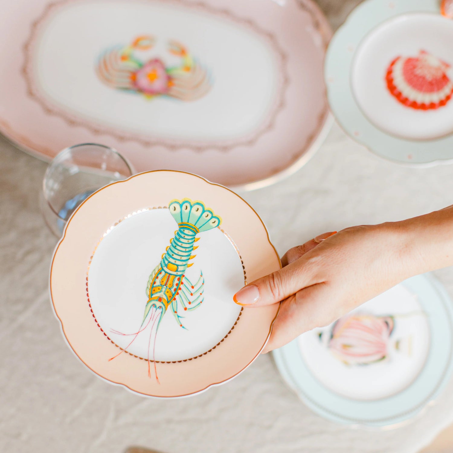 gebaksborden set van vier met zee thema