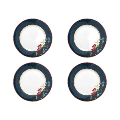 Pip Studio Gebaksborden Set van vier uit de collectie Berry Blues Donkerblauw met bloemen