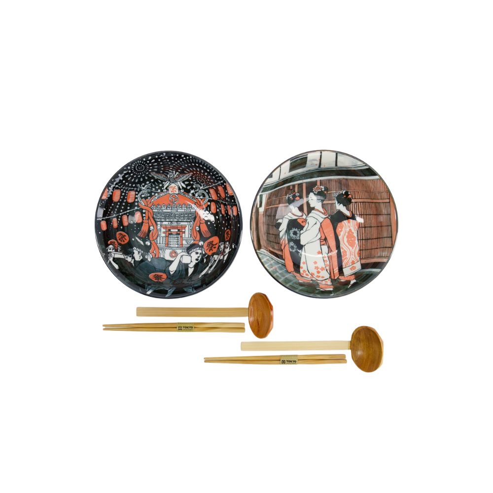 Tokyo Design Asakusa Ramen Kom Geisha Set/2 – 1250 ml boven illustratie straatbeeld tokyo vintage en geisha