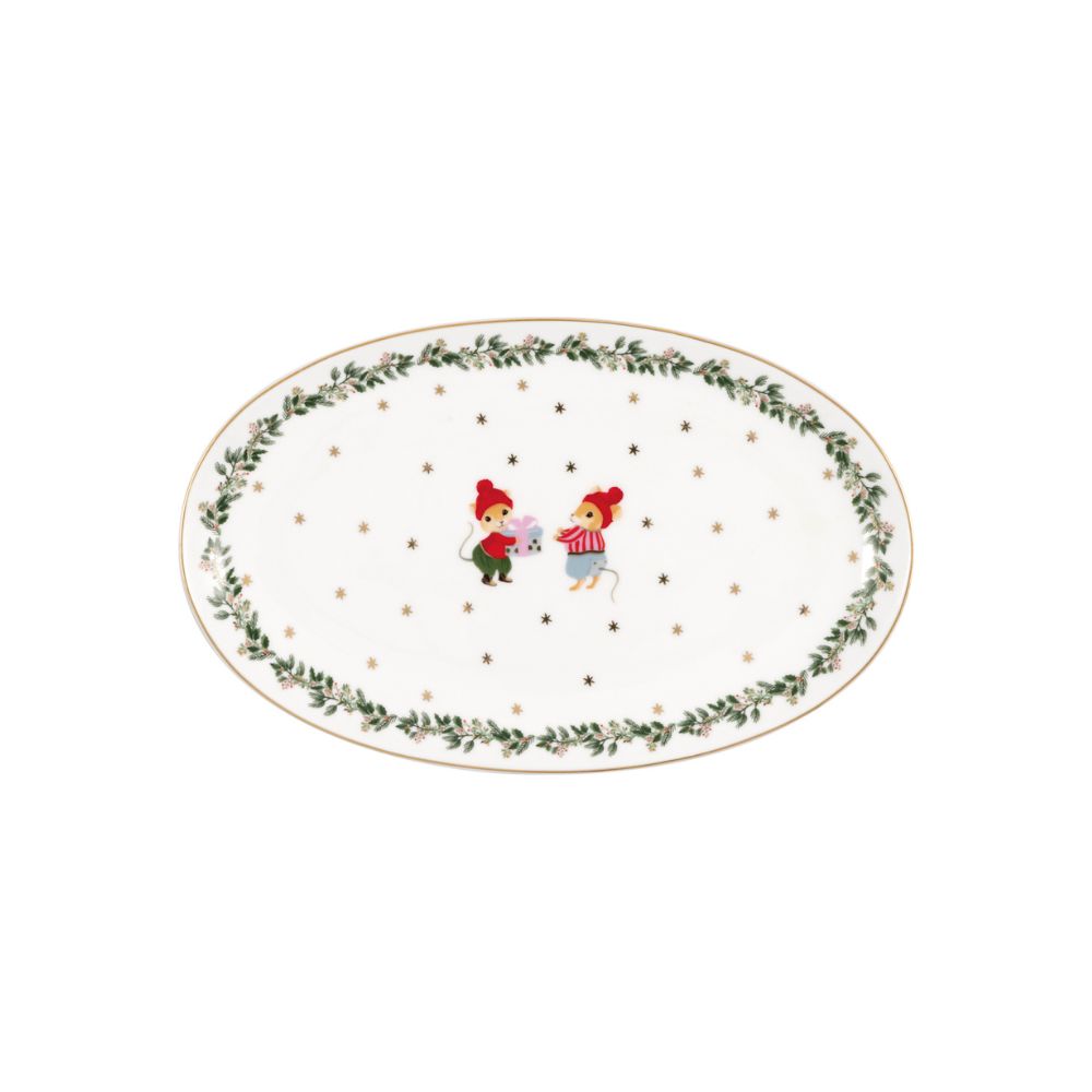 Greengate Joanni Kerstservies Schaal 2 muisje - aardewerk ovaal