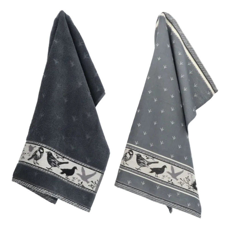 Grijze theedoek en handdoek set  vogels Bunzlau Castle