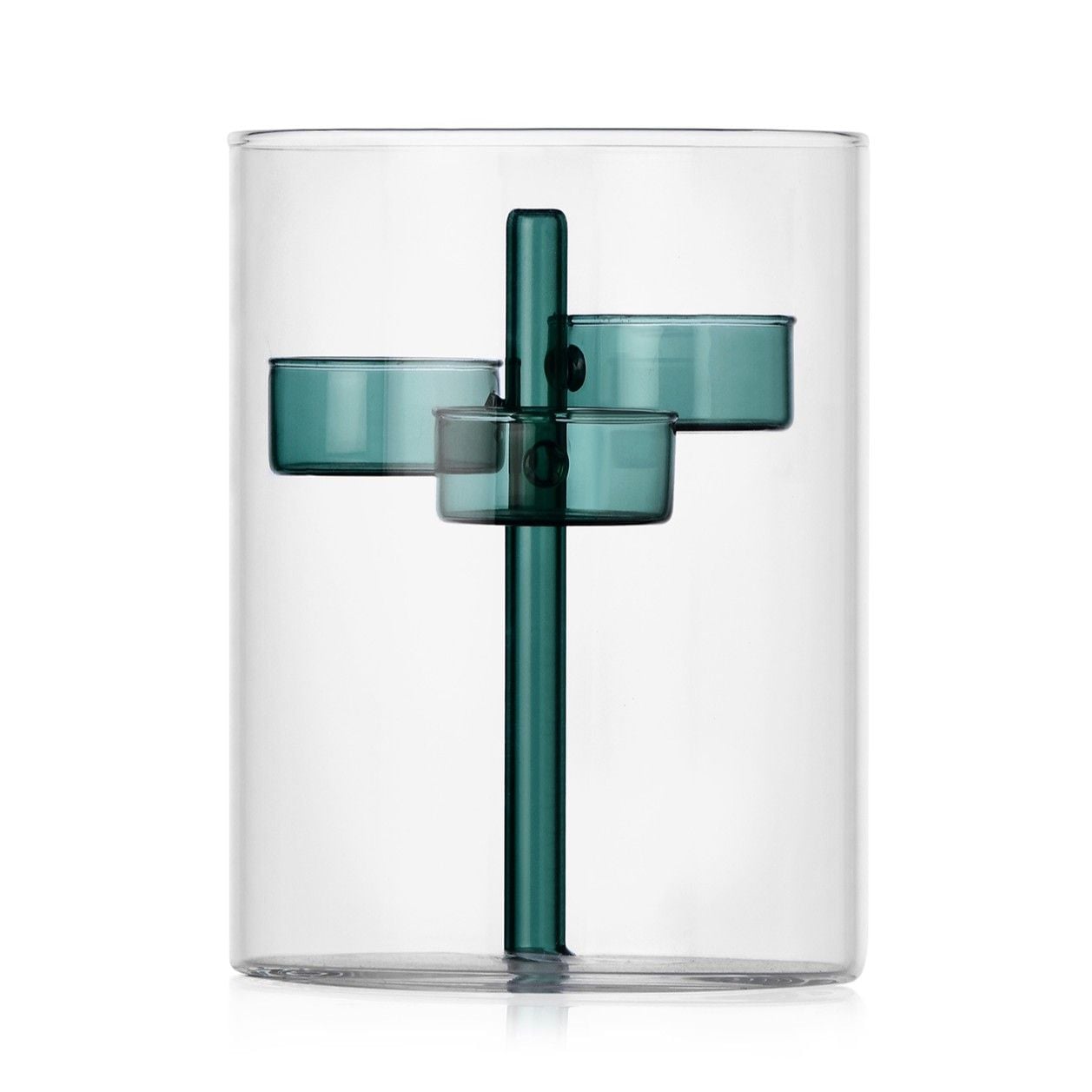 Ichendorf Milano waxinelichthouder van borosilicaatglas in petrolblauw voor drie waxinelichtjes