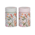 2 ronde theeblikken 150 gram roze en lichtgroen met bloemen Eigenart MIra theeblikken set