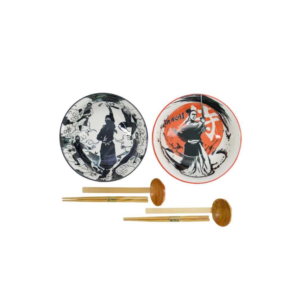 Tokyo Design Asakusa Ramen Kom Ninja Set/2 – 1250 ml van boven illustratie van ninja en samurai