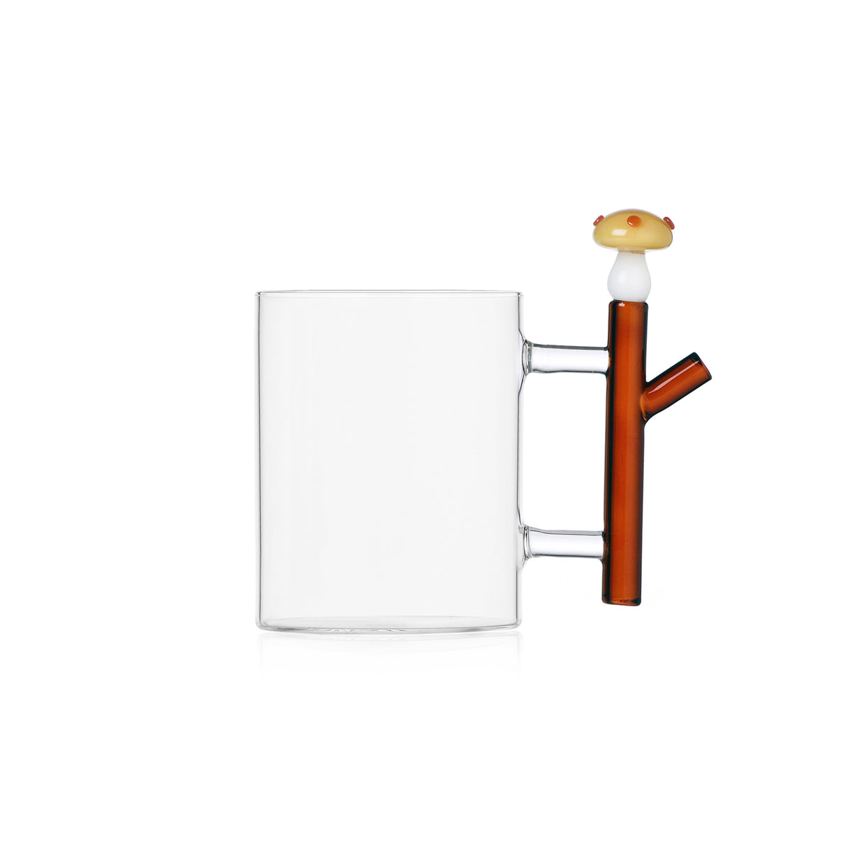 Ichendorf Milano glazen mok 450ml met paddenstoel handvat in amber en bruin, handgemaakt borosilicaatglas