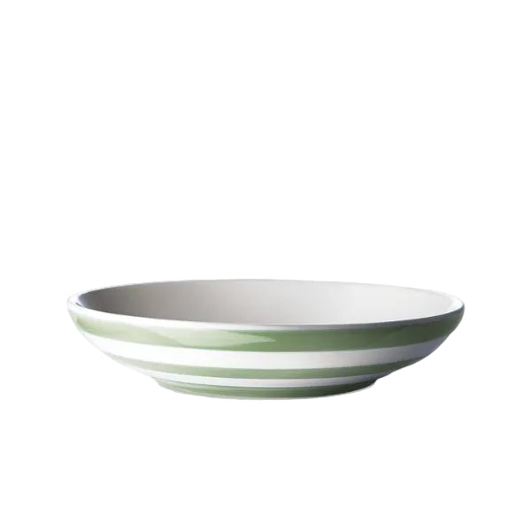 Past kom of schaal in groen wit gestreept van Cornishware Willow Green