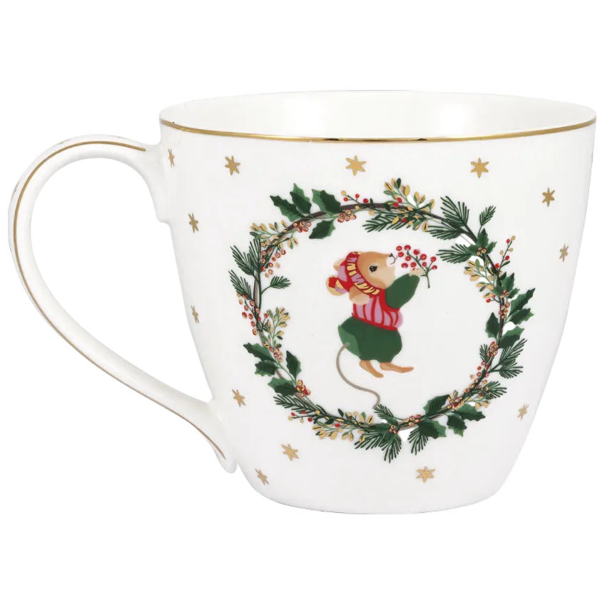 Kerstmok Joanni Greengate - Wit met Muis - gouden sterren - 
