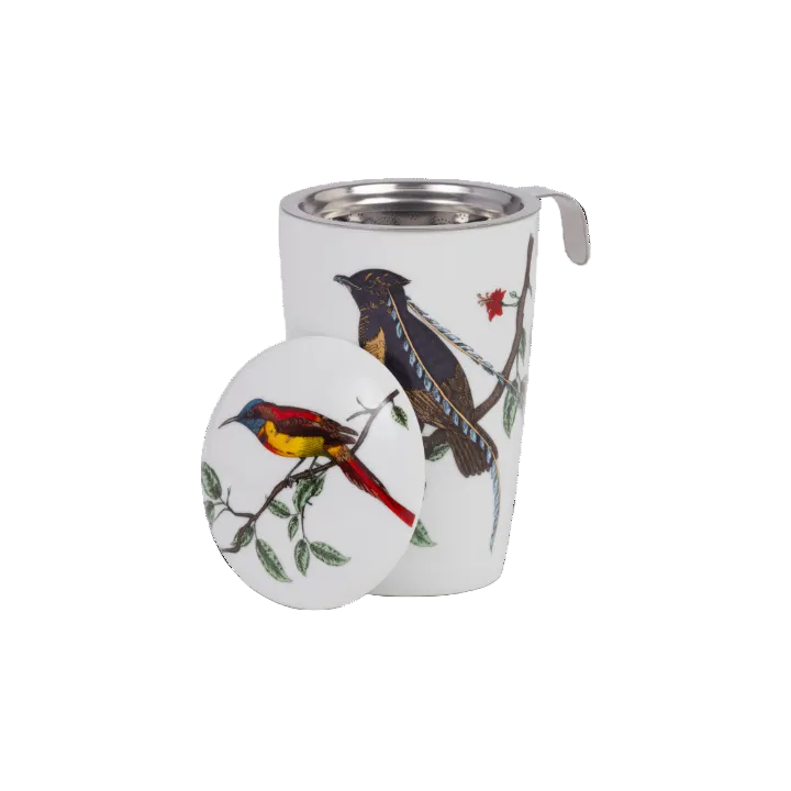 Theebeker eigenart birds teaeve met deksel illustratie van rode vogel