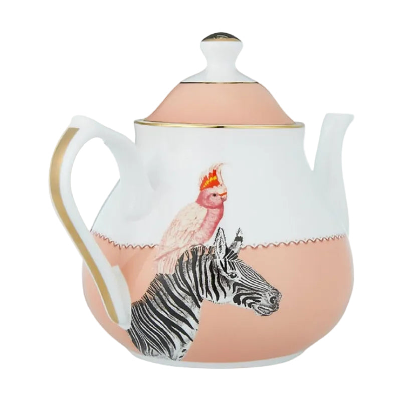 Theepot Yvonne Ellen London met zebra en kaketoe