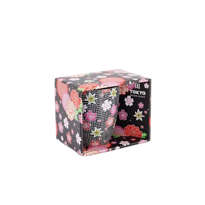 Zwarte Mok met bloemen Kawaii Flowers Tokyo Design Studio