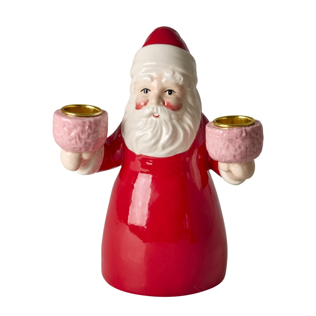 Kerstman Kandelaars Set (18cm &amp; 12cm) – Keramiek | Set van 2