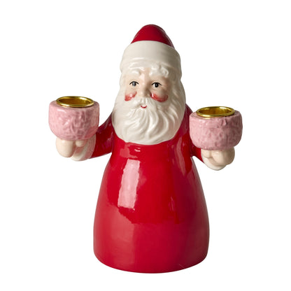 Kerstman Kandelaars Set (18cm &amp; 12cm) – Keramiek | Set van 2