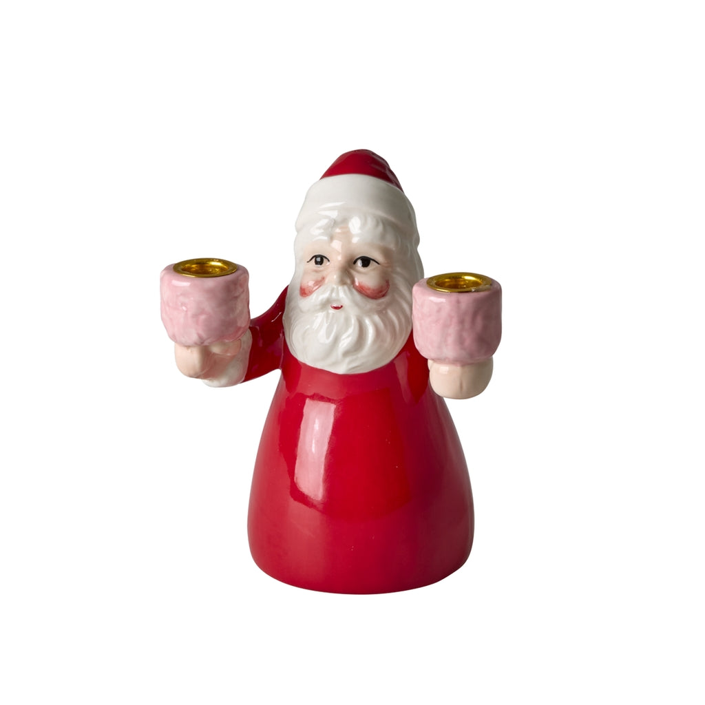 Kerstman Kandelaars Set (18cm &amp; 12cm) – Keramiek | Set van 2