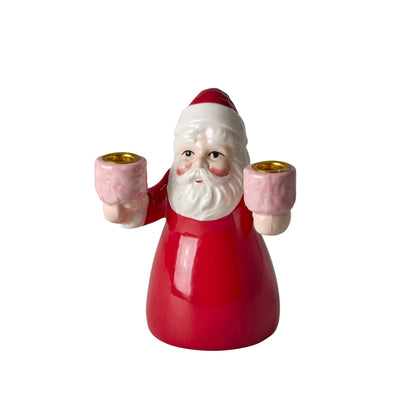 Kerstman Kandelaars Set (18cm &amp; 12cm) – Keramiek | Set van 2