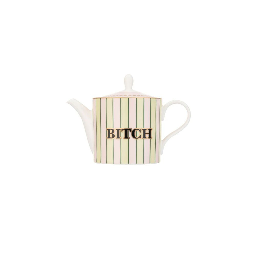 Yvonne Ellen London theepot met achterkant met tekst Bitch