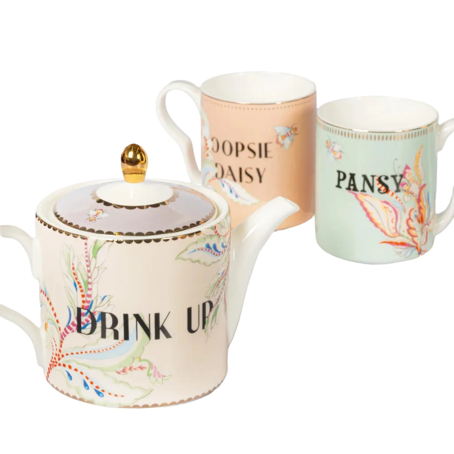 Theeset van Yvonne Ellen London. Theepot met 2 mokjes in cadeaudoos verpakt.