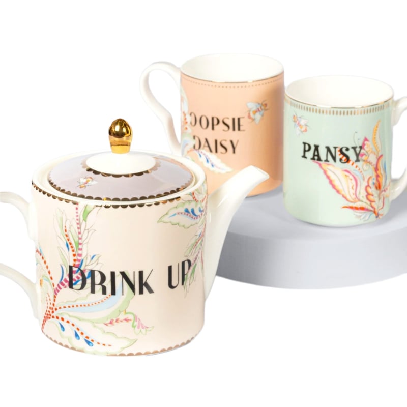 Yvonne Ellen London Bloem Theepot en 2 mokjes