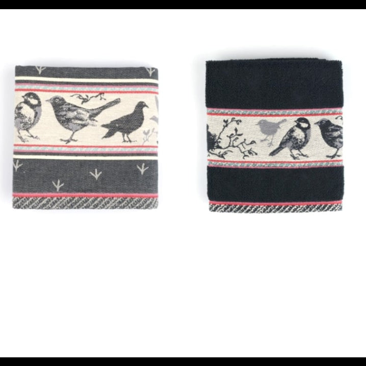 Bunzlau Castle Handdoek en Theedoek Set Vogel - Zwart
