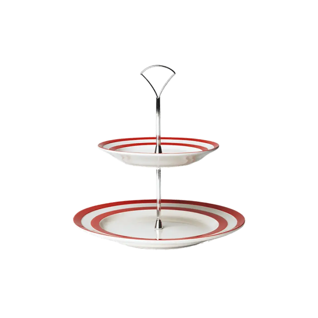 Taartplateau 2 lagen Cornishware rood wit gestreept van aardewerk met zwart label