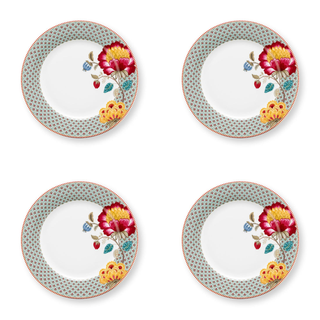 Dinerborden set van 4 blauw met bloem Pip Studio Blooming Tales