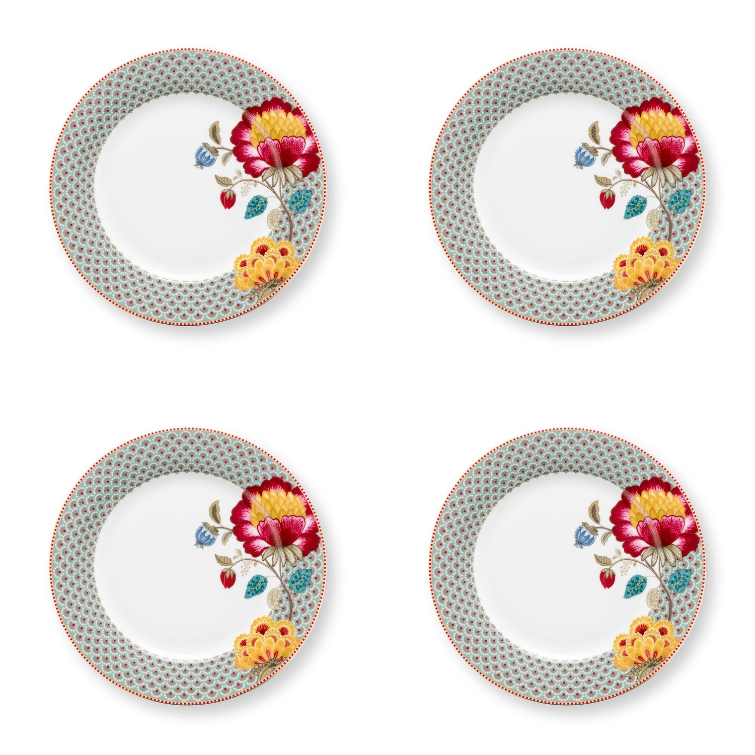 Dinerborden set van 4 blauw met bloem Pip Studio Blooming Tales