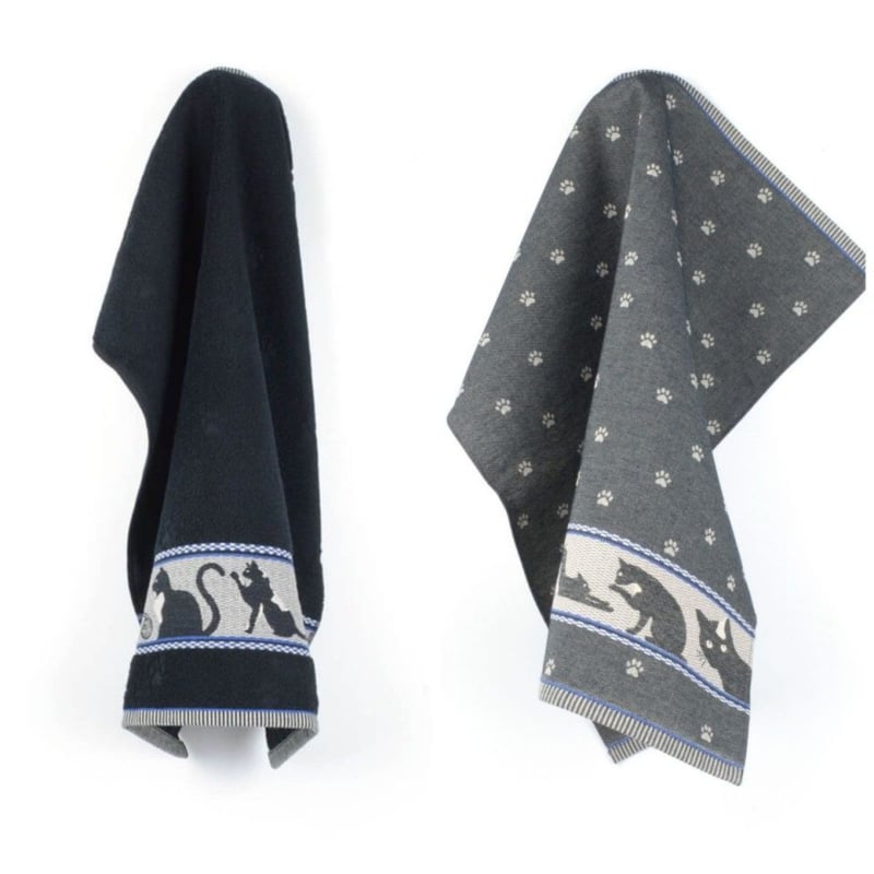 Bunzlau Castle Handdoek en Theedoek Set Katten - Zwart
