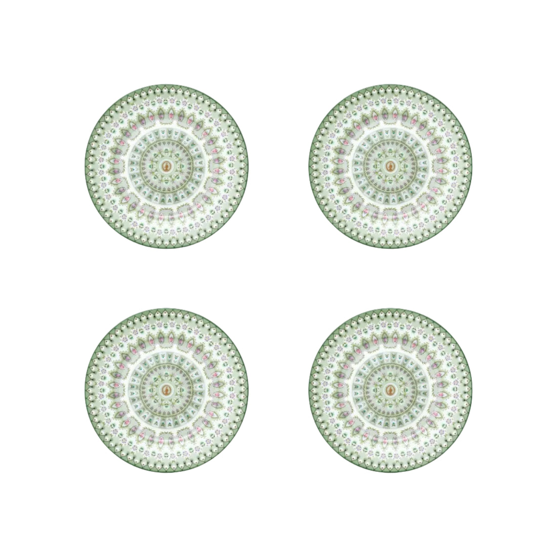Gebaksborden groen set van vier Pip Studio servies Lily en lotus. Geometrisch patroon. Vaatwasserbestendig