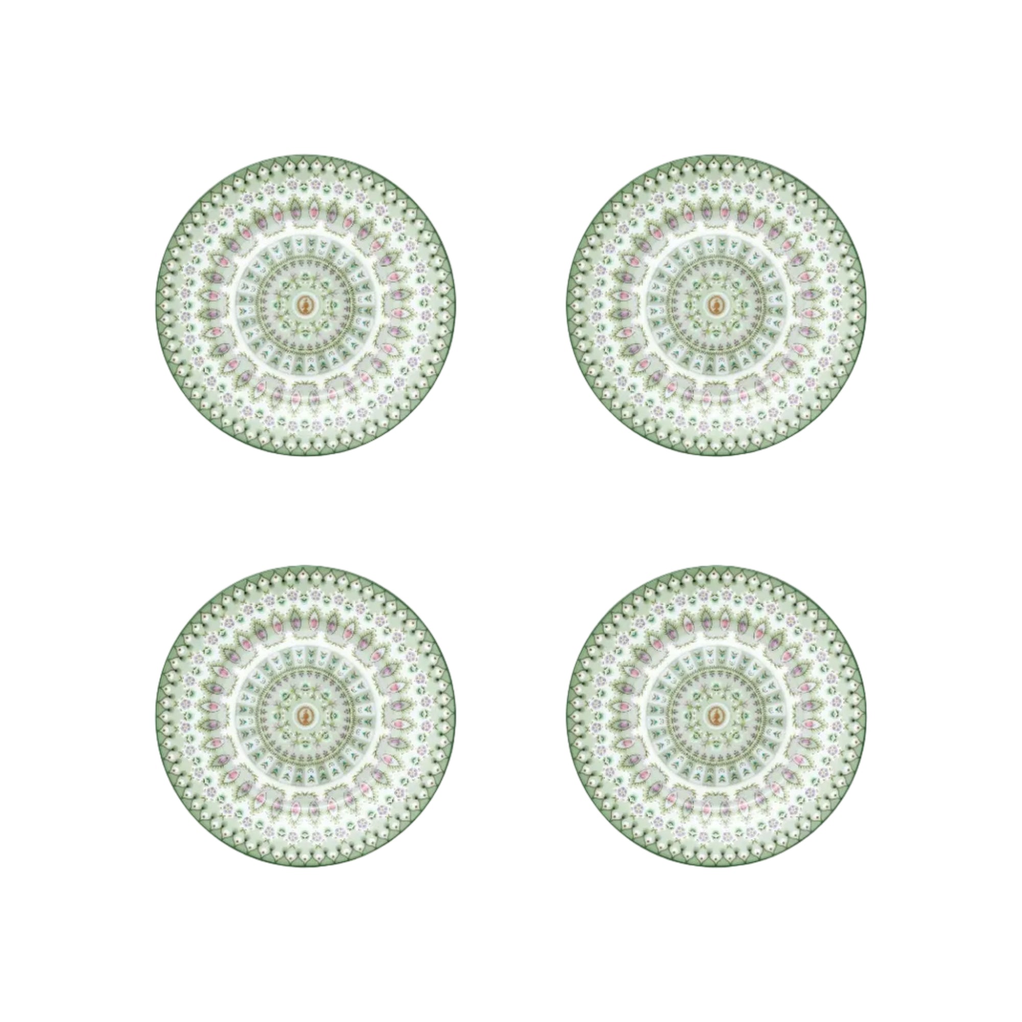 Gebaksborden groen set van vier Pip Studio servies Lily en lotus. Geometrisch patroon. Vaatwasserbestendig