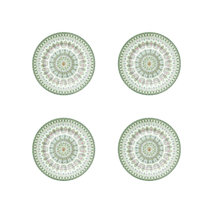 Gebaksborden groen set van vier Pip Studio servies Lily en lotus. Geometrisch patroon. Vaatwasserbestendig