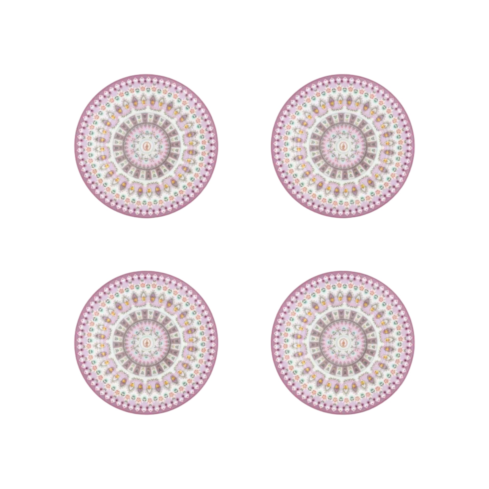 Vier lila gebaksborden van Pip Studio Lily en lotus. geometrisch patroon. Vaatwasserbestendig