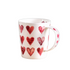 witte porseleinen mok met rode hartjes van Eigenart Cupti hearts. inhoud 500ml. vaatwasserbestendig. lichtgewicht porselein