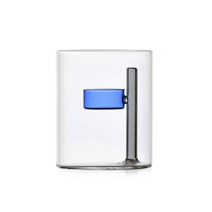 waxinelicht houder blauw in een doorzichtige cilinder. Ichendorf Milano handgeblazen glas. in cadeaudoos verpakt. tijdloos design