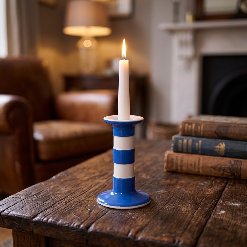 Cornishware Blue Kandelaar 13cm | Blauw Wit Gestreepte
