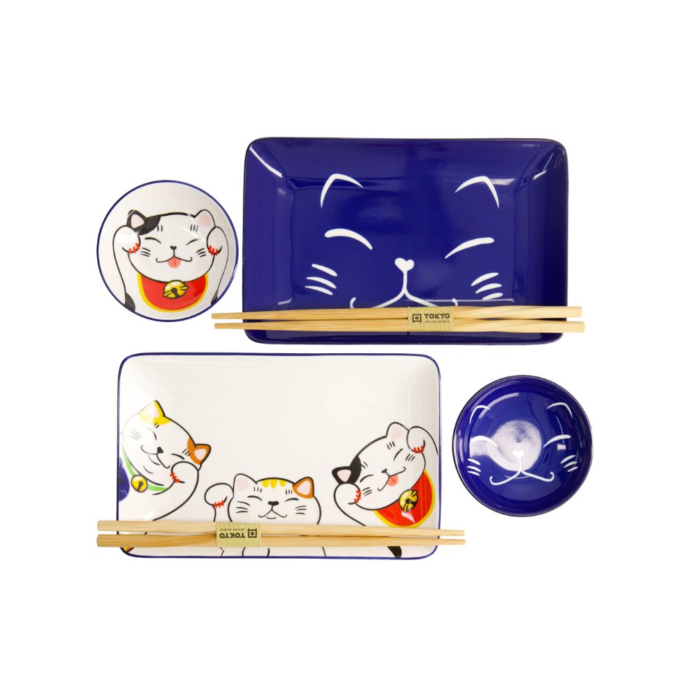 Tokyo Design Studio Kawaii Lucky Cat Sushiset voor 2 Personen boven