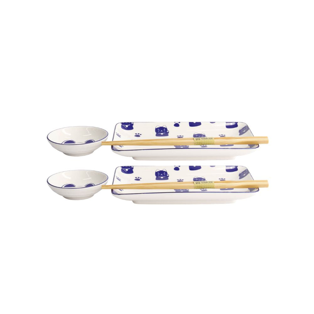 Tokyo Design Kawaii Sushiset Maneko blue - 2 personen lucky cat blauw zijkant