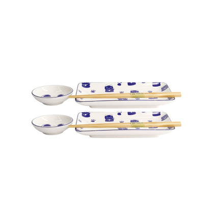 Tokyo Design Kawaii Sushiset Maneko blue - 2 personen lucky cat blauw zijkant