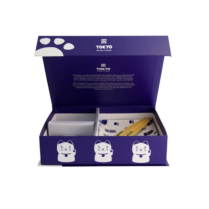 Tokyo Design Kawaii Sushiset Maneko blue - 2 personen lucky cat blauw in cadeaudoos