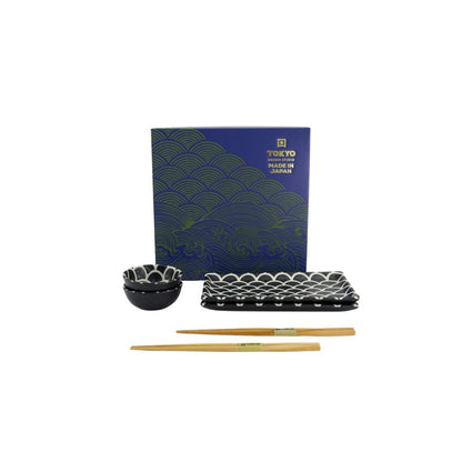 Tokyo Design Studio Mermaid Onyx Noir Sushi set voor 2 zijkant met cadeaudoos
