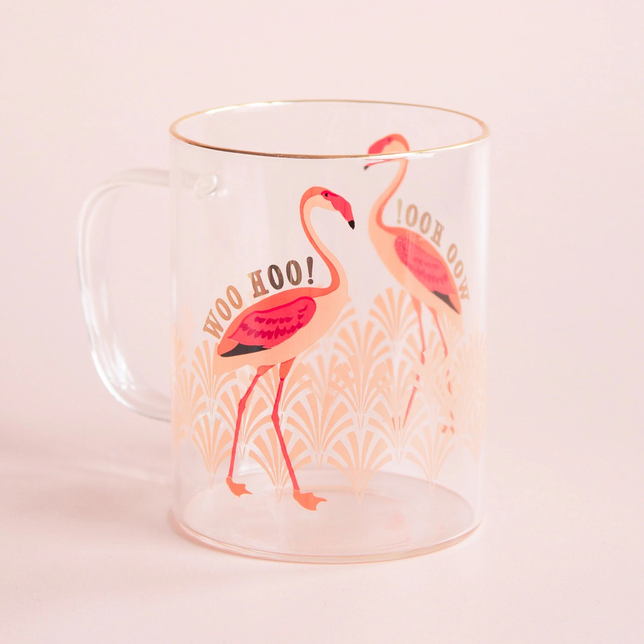 Yvonne Ellen borosilicaatglas voor thee of koffie, illustratie van flamingo, inhoud 400ml