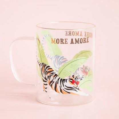 Yvonne Ellen London glazen theebeker van borosilicaatglas illustratie van tijger. alleen handwas