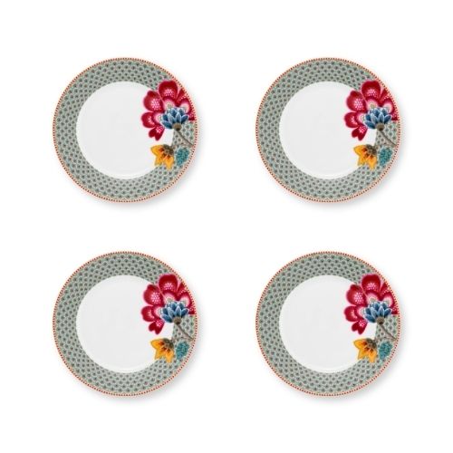 Set van vier porseleinen ontbijtborden van Pip Studio Blooming Tales Fantasy Blue