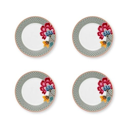 Set van vier porseleinen ontbijtborden van Pip Studio Blooming Tales Fantasy Blue