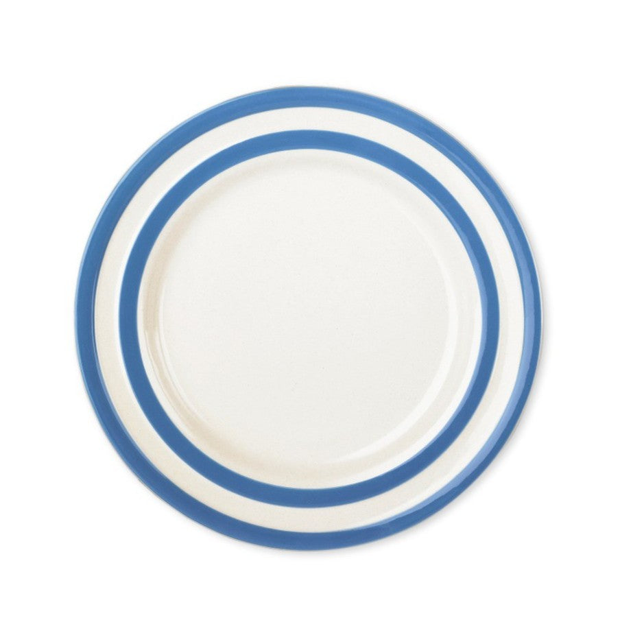 Ontbijtbord blauw wit gestreept servies, handbeschilder. Cornishware Engels servies