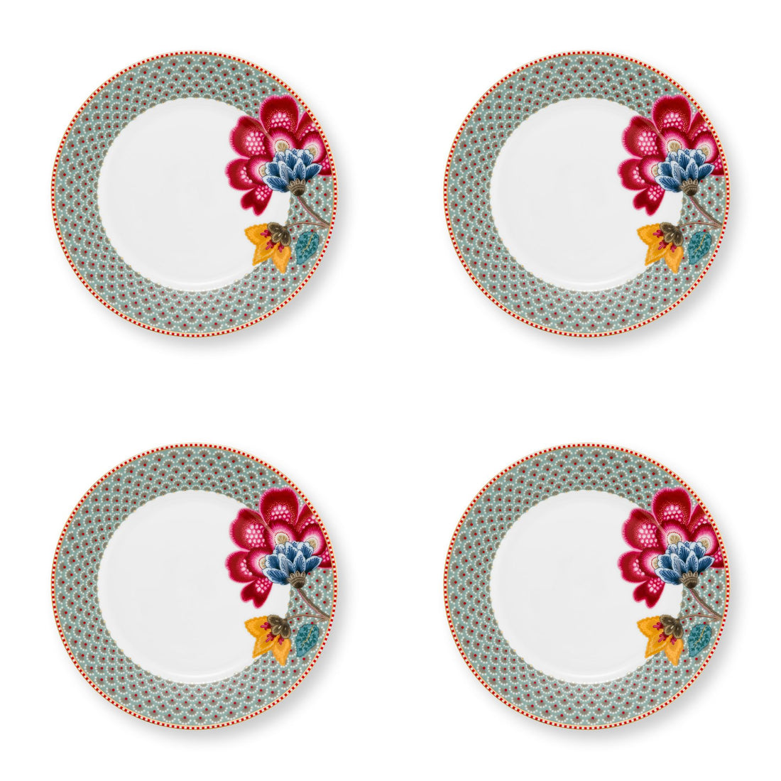 Pip Studio Blooming Tales Fantasy Blue ontbijtborden set 4 personen