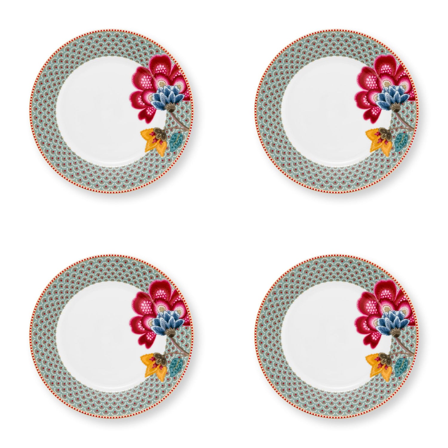 Pip Studio Blooming Tales Fantasy Blue ontbijtborden set 4 personen
