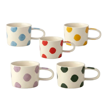 VT Wonen Dots Mokken 5 stuks in lila, groen, blauw, rood en geel