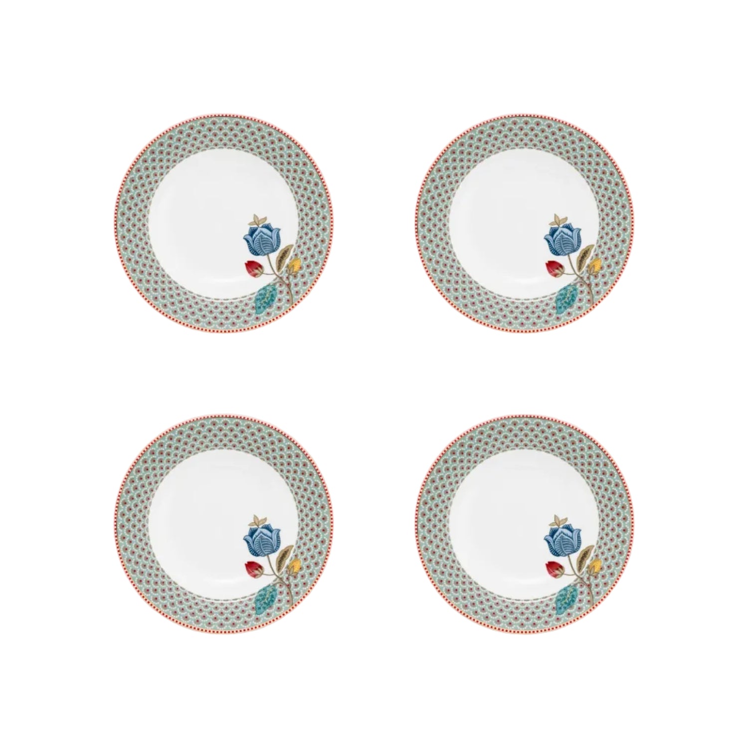 Diepe borden voor soep of pasta blauwe ran dmet bloemen Pip Studio Blooming tales fantasy set voor 4 personen
