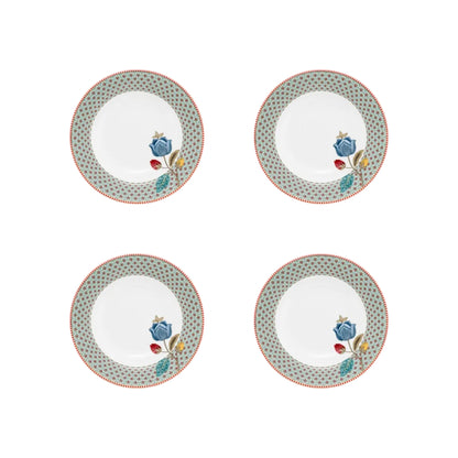 Diepe borden voor soep of pasta blauwe ran dmet bloemen Pip Studio Blooming tales fantasy set voor 4 personen