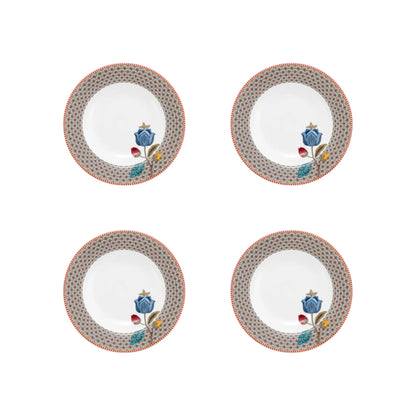 Diepe borden set van vier Pip Studio Blooming Tales Fantasy khaki diameter 21.5cm Alleen handwas om de kleur te behouden